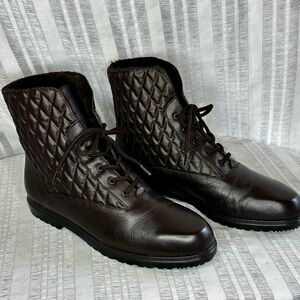 St. John’s Bay Brown Leather Quilted Lace-Up Ankle Boots Size 9M